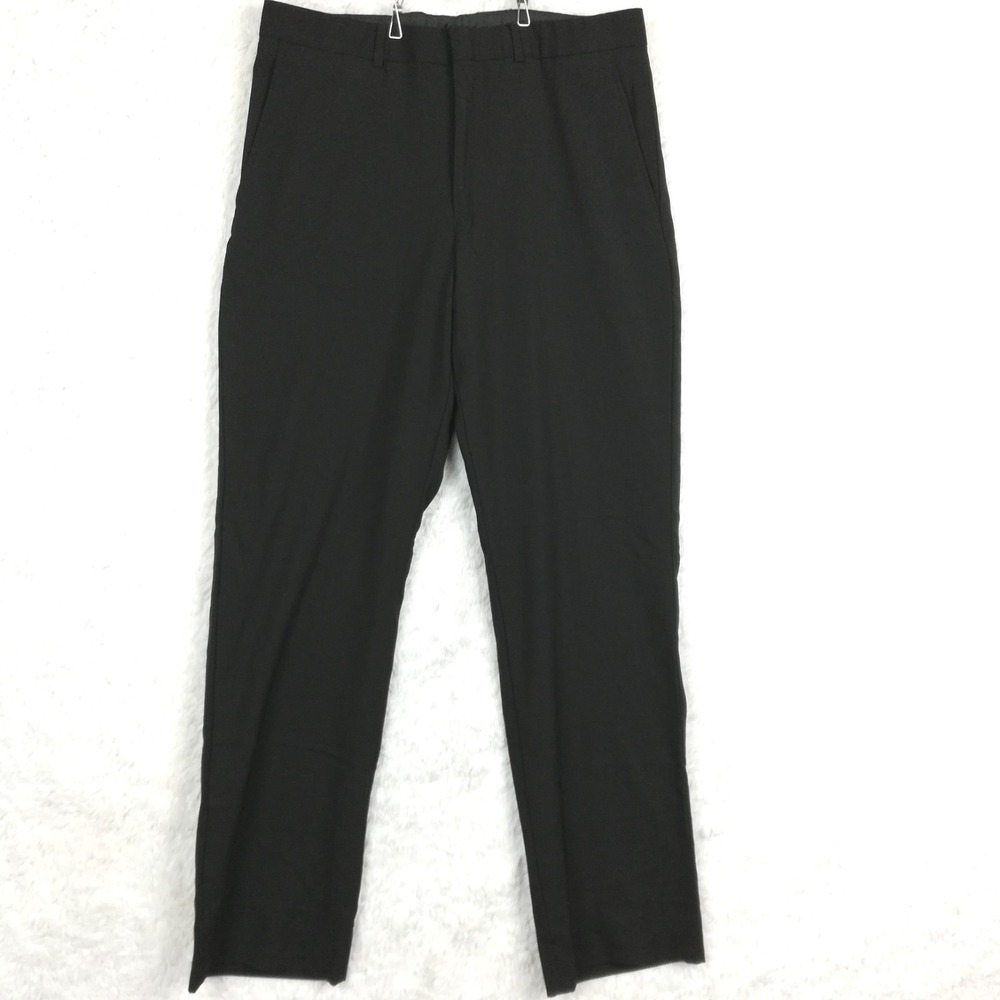 Kenneth Cole Mens Dress Pants 40R 100% Wool Black Flat Front Trouser W34